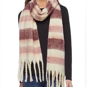 Pink and Cream Knit Scarf with Fringe